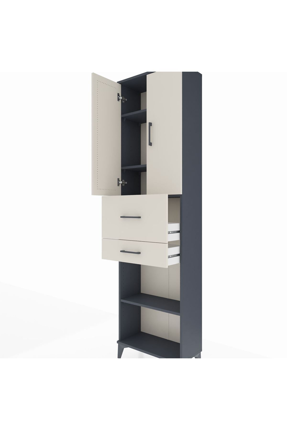 Arges Dolap 4 Raflı 2 Çekmeceli 2 Kapaklı 60x30x221 Antrasit-Aytaşı