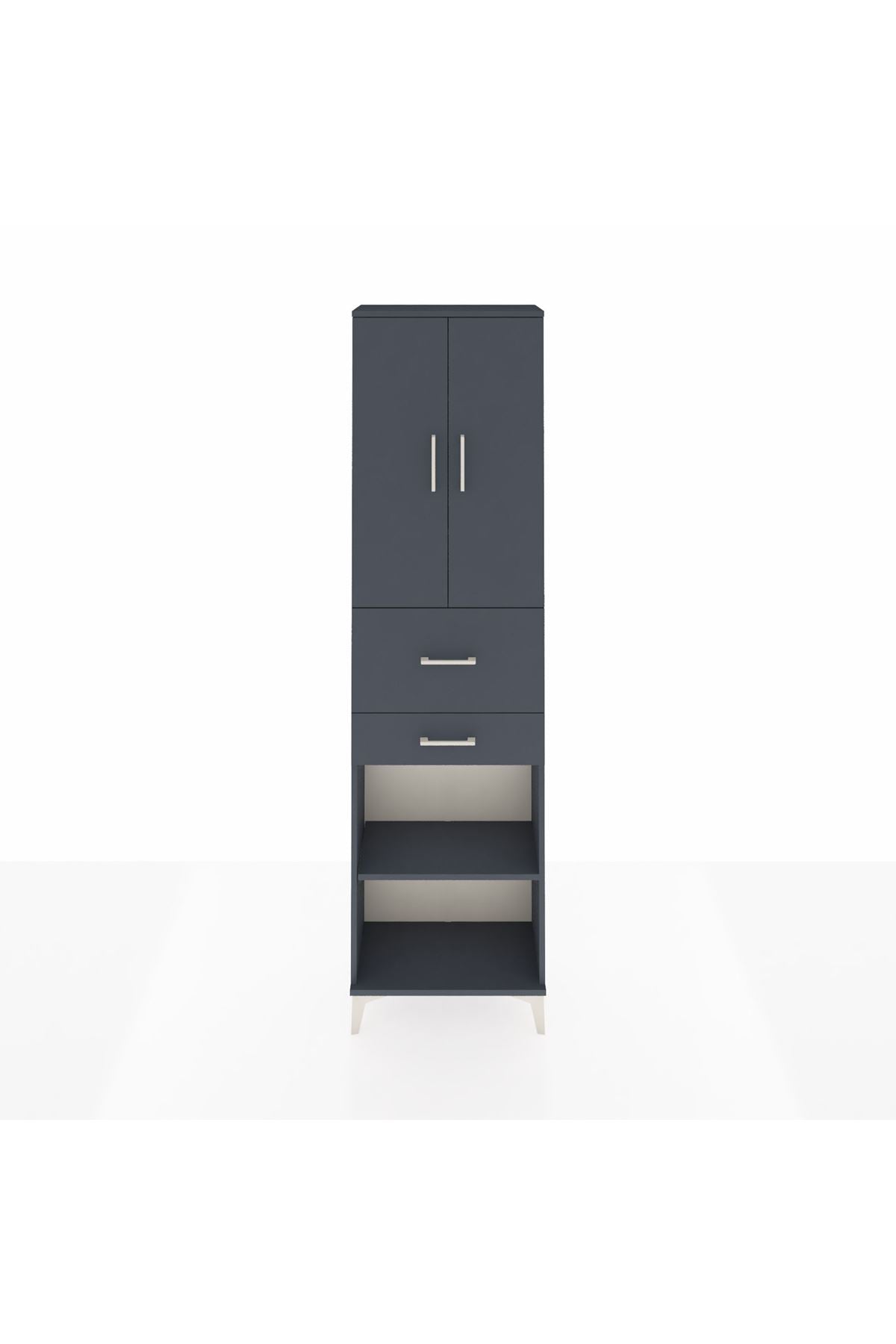 Arges Dolap 4 Raflı 2 Çekmeceli 2 Kapaklı 60x30x221 Antrasit-Antrasit