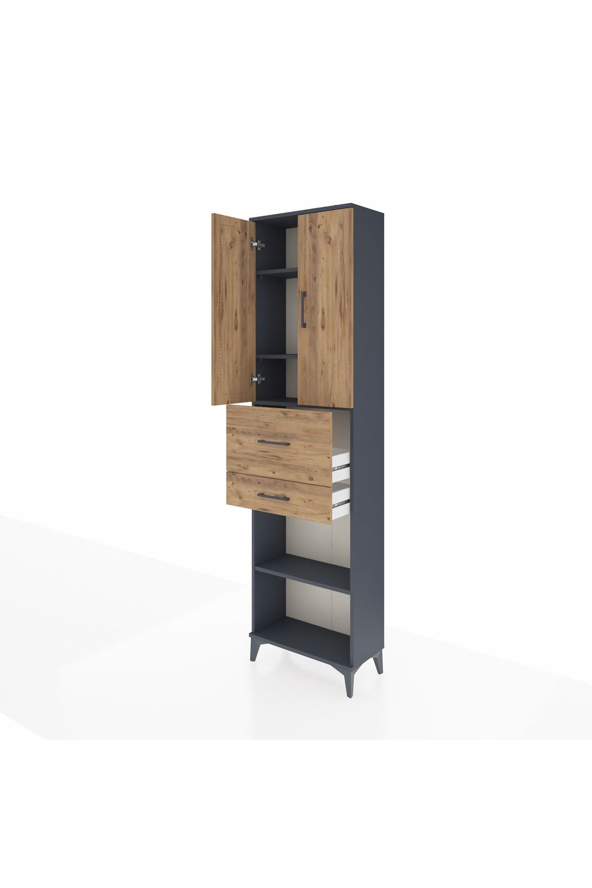 Arges Dolap 4 Raflı 2 Çekmeceli 2 Kapaklı 60x30x221 Antrasit-Çam