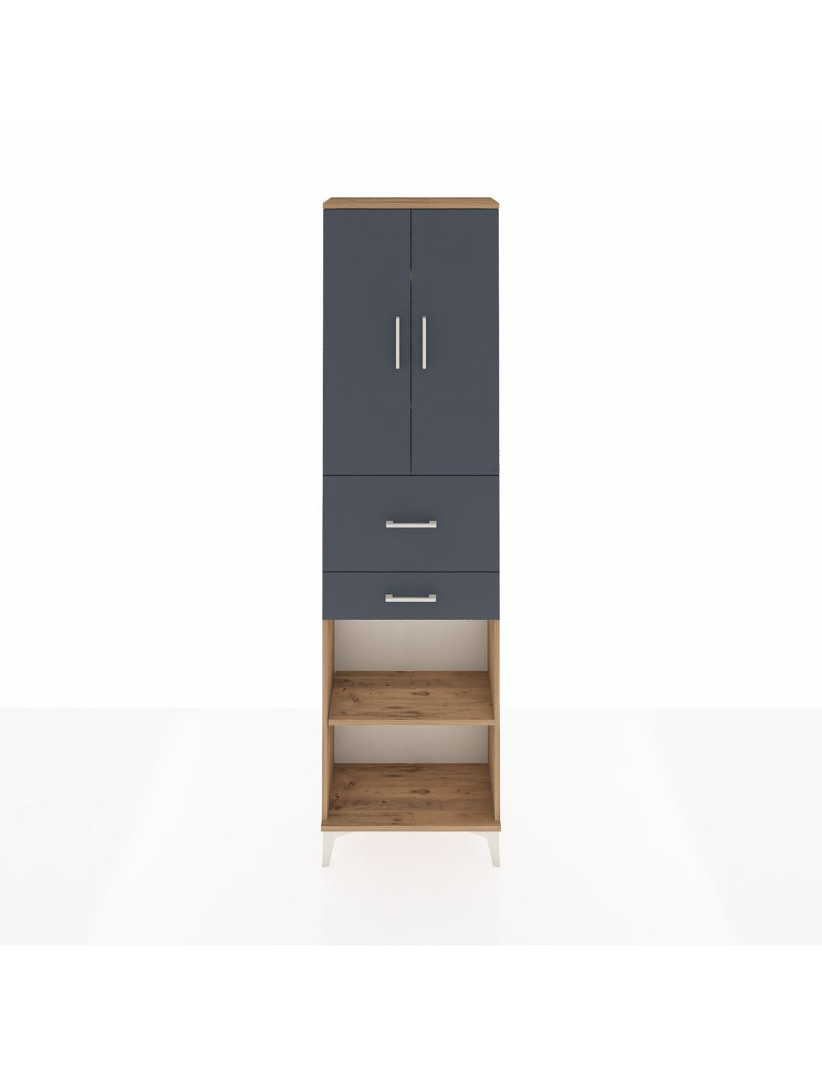 Arges Dolap 4 Raflı 2 Çekmeceli 2 Kapaklı 60x30x221 Çam-Antrasit