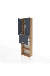 Arges Dolap 4 Raflı 2 Çekmeceli 2 Kapaklı 60x30x221 Çam-Antrasit