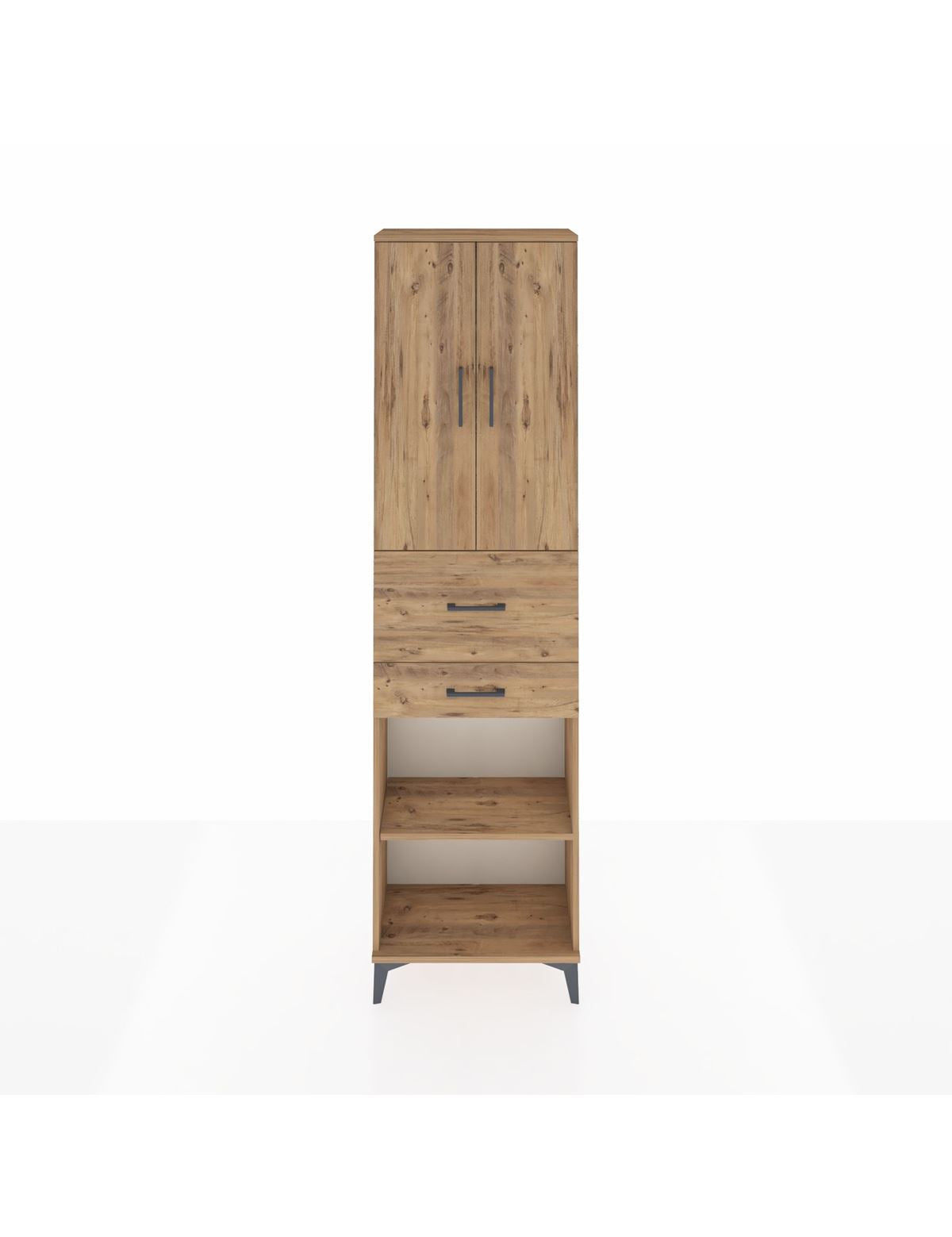 Arges Dolap 4 Raflı 2 Çekmeceli 2 Kapaklı 60x30x221 Çam-Çam