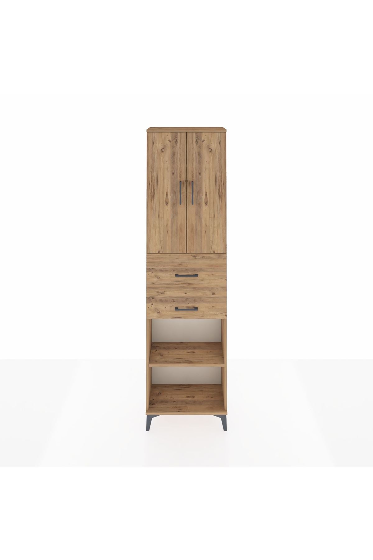 Arges Dolap 4 Raflı 2 Çekmeceli 2 Kapaklı 60x30x221 Çam-Çam