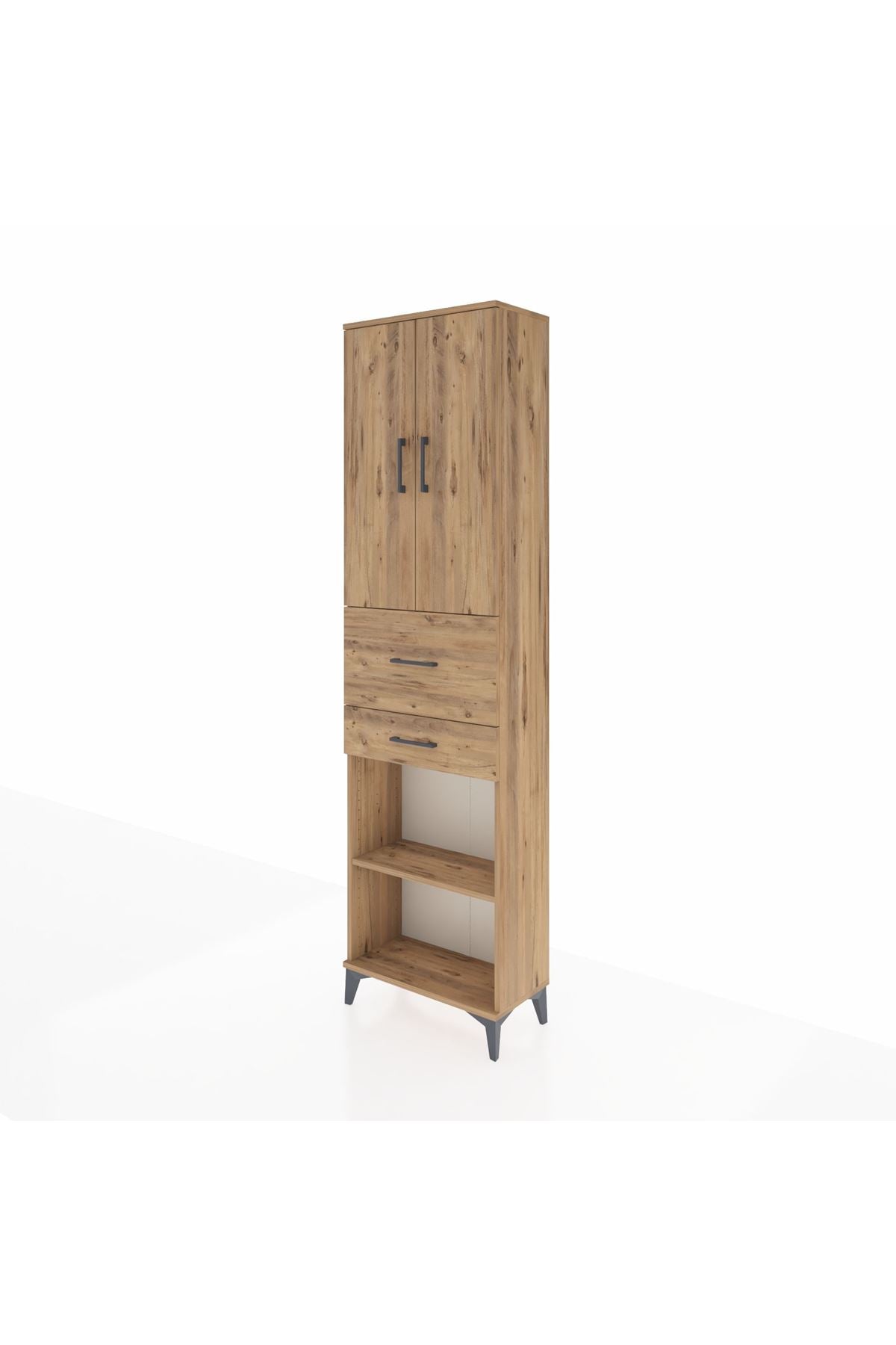 Arges Dolap 4 Raflı 2 Çekmeceli 2 Kapaklı 60x30x221 Çam-Çam