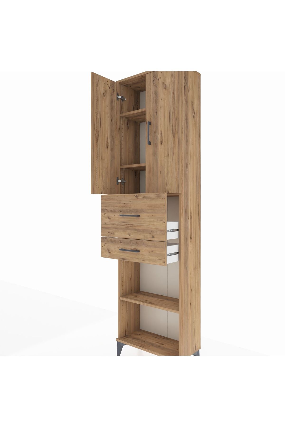 Arges Dolap 4 Raflı 2 Çekmeceli 2 Kapaklı 60x30x221 Çam-Çam