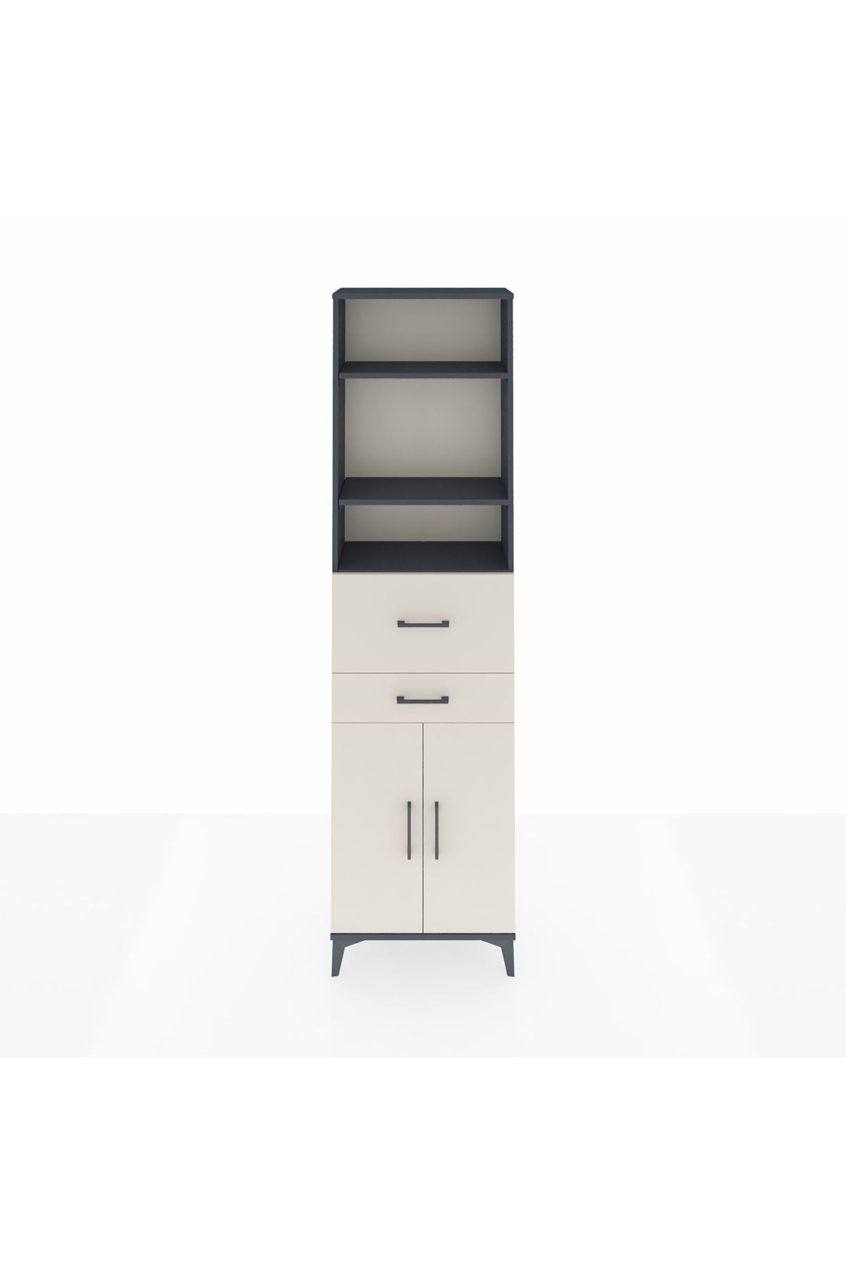Arges Dolap 4 Raflı 2 Çekmeceli 2 Kapaklı 60x30x221 Antrasit-Aytaşı