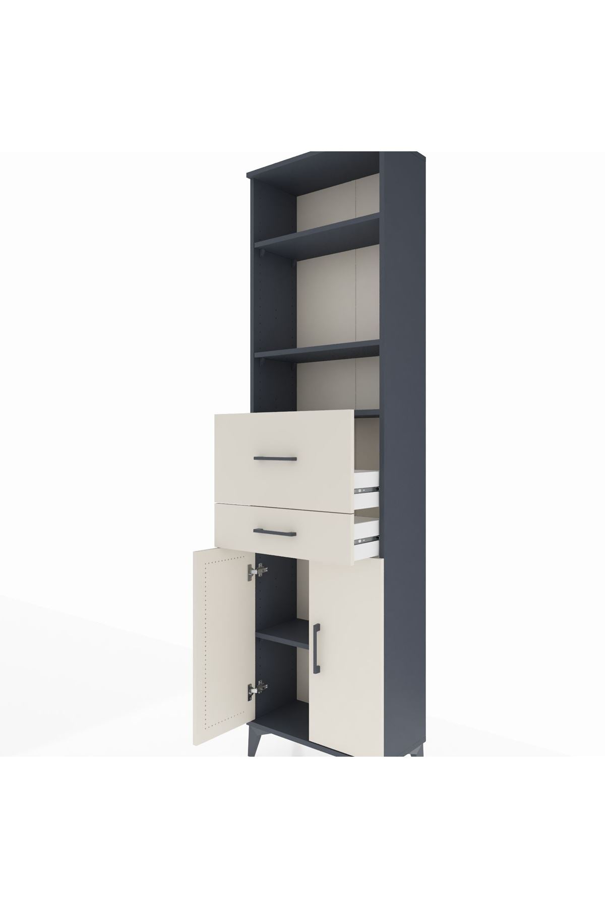 Arges Dolap 4 Raflı 2 Çekmeceli 2 Kapaklı 60x30x221 Antrasit-Aytaşı