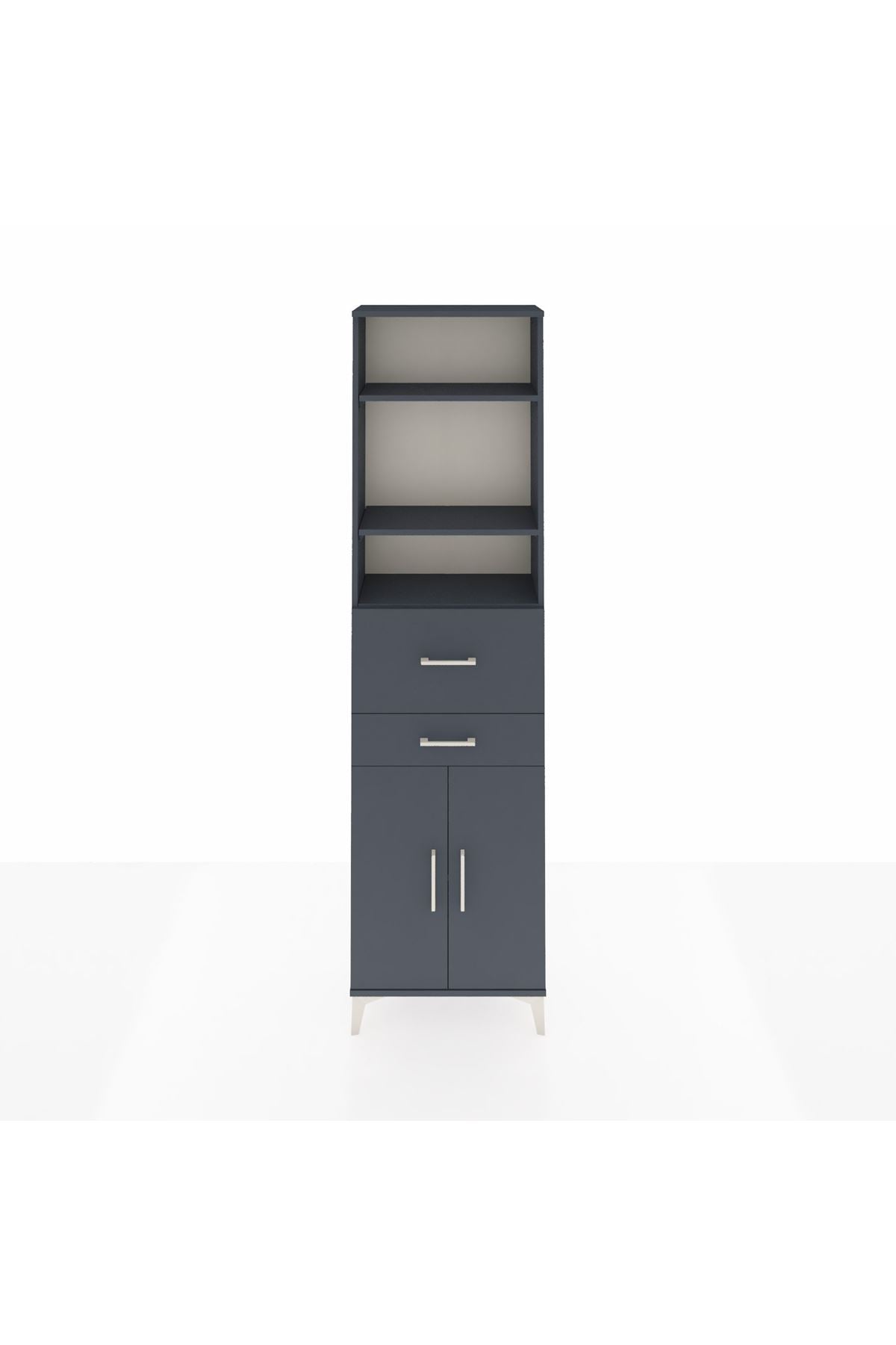Arges Dolap 4 Raflı 2 Çekmeceli 2 Kapaklı 60x30x221 Antrasit-Antrasit
