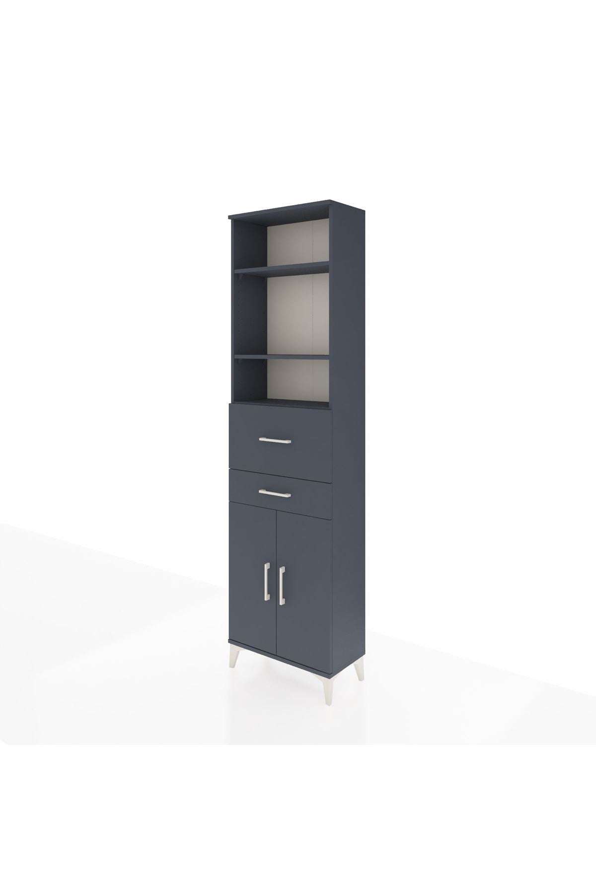 Arges Dolap 4 Raflı 2 Çekmeceli 2 Kapaklı 60x30x221 Antrasit-Antrasit