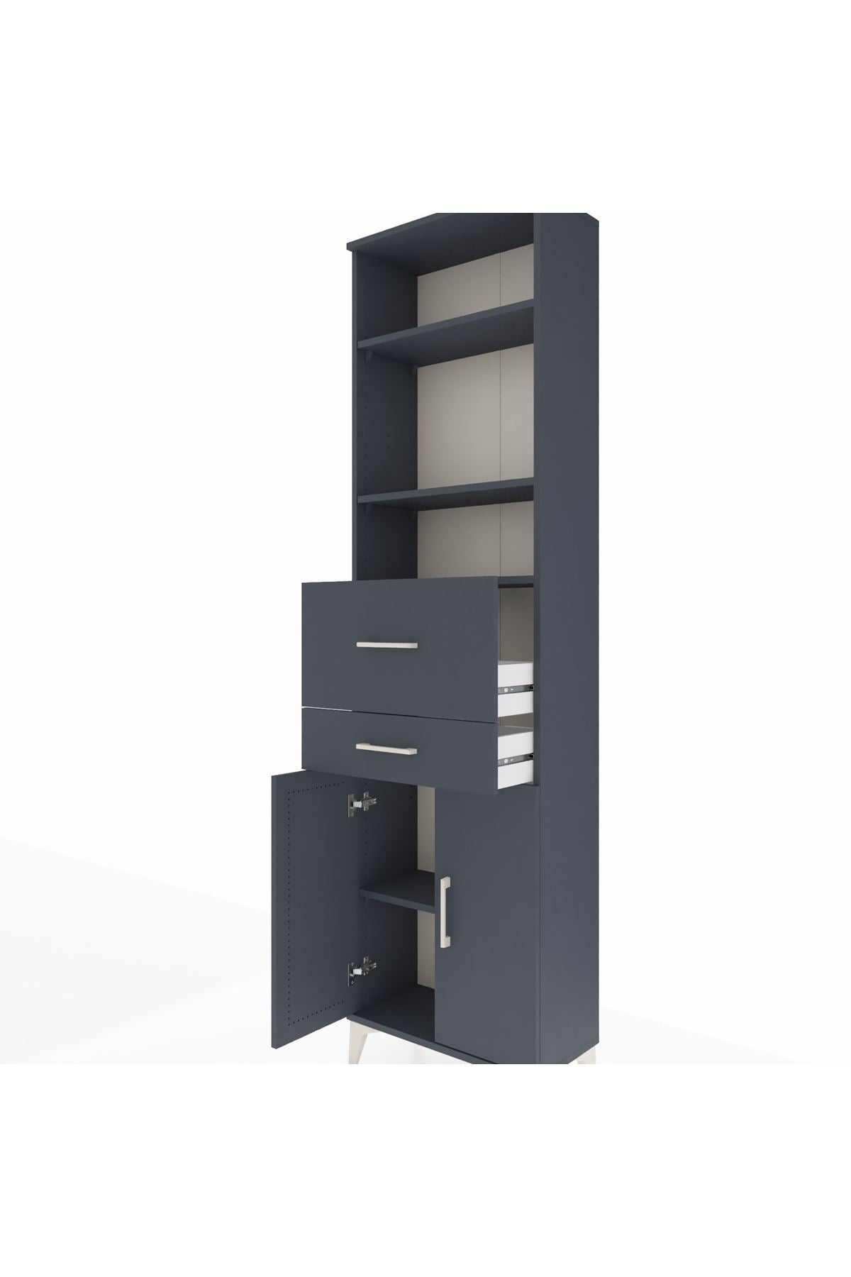 Arges Dolap 4 Raflı 2 Çekmeceli 2 Kapaklı 60x30x221 Antrasit-Antrasit