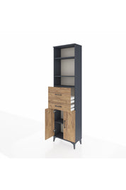 Arges Dolap 4 Raflı 2 Çekmeceli 2 Kapaklı 60x30x221 Antrasit-Çam