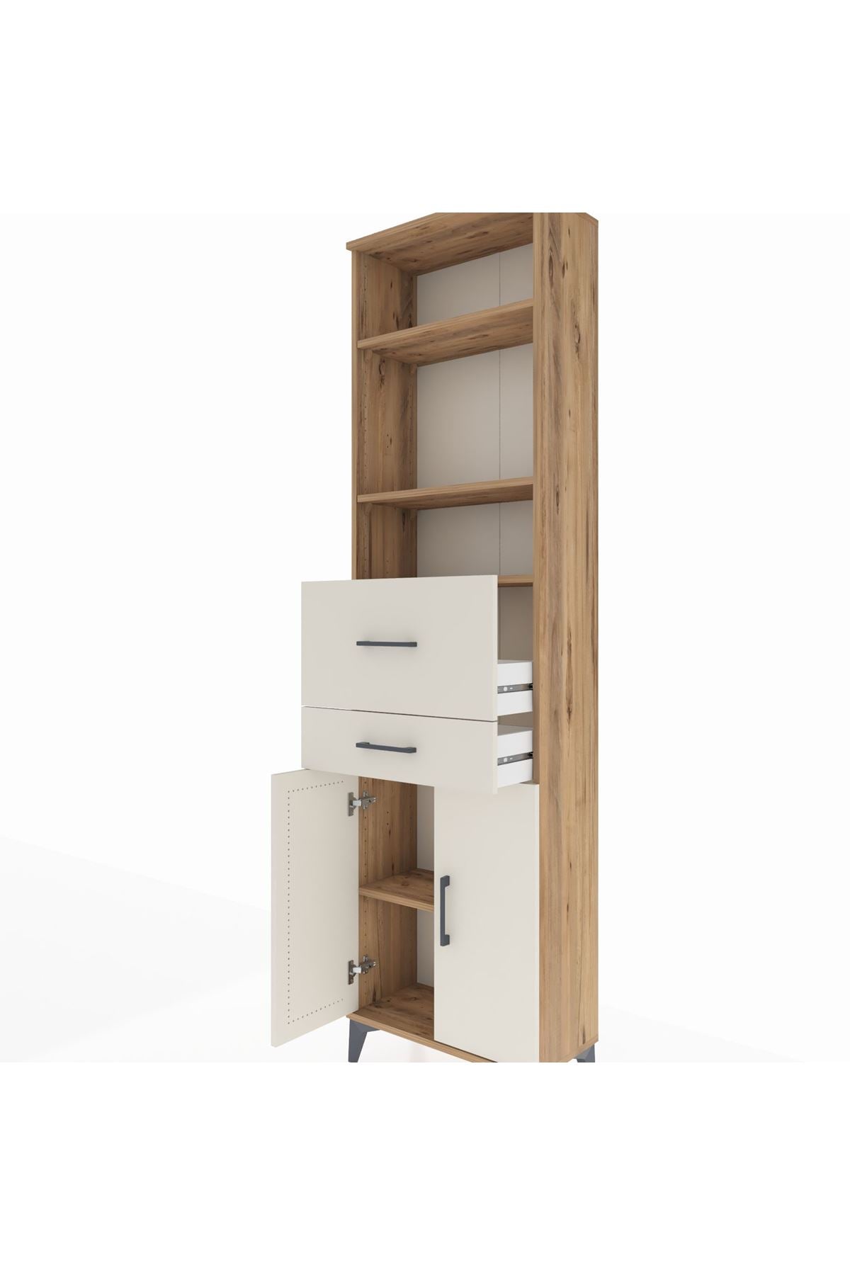 Arges Dolap 4 Raflı 2 Çekmeceli 2 Kapaklı 60x30x221 Çam-Aytaşı