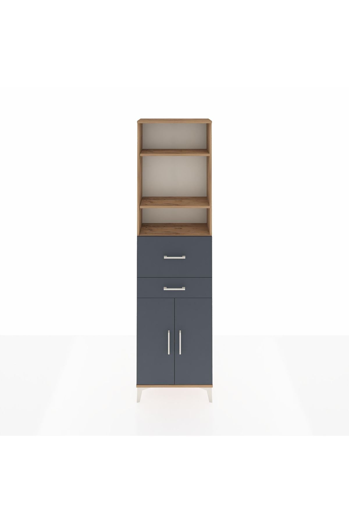 Arges Dolap 4 Raflı 2 Çekmeceli 2 Kapaklı 60x30x221 Çam-Antrasit