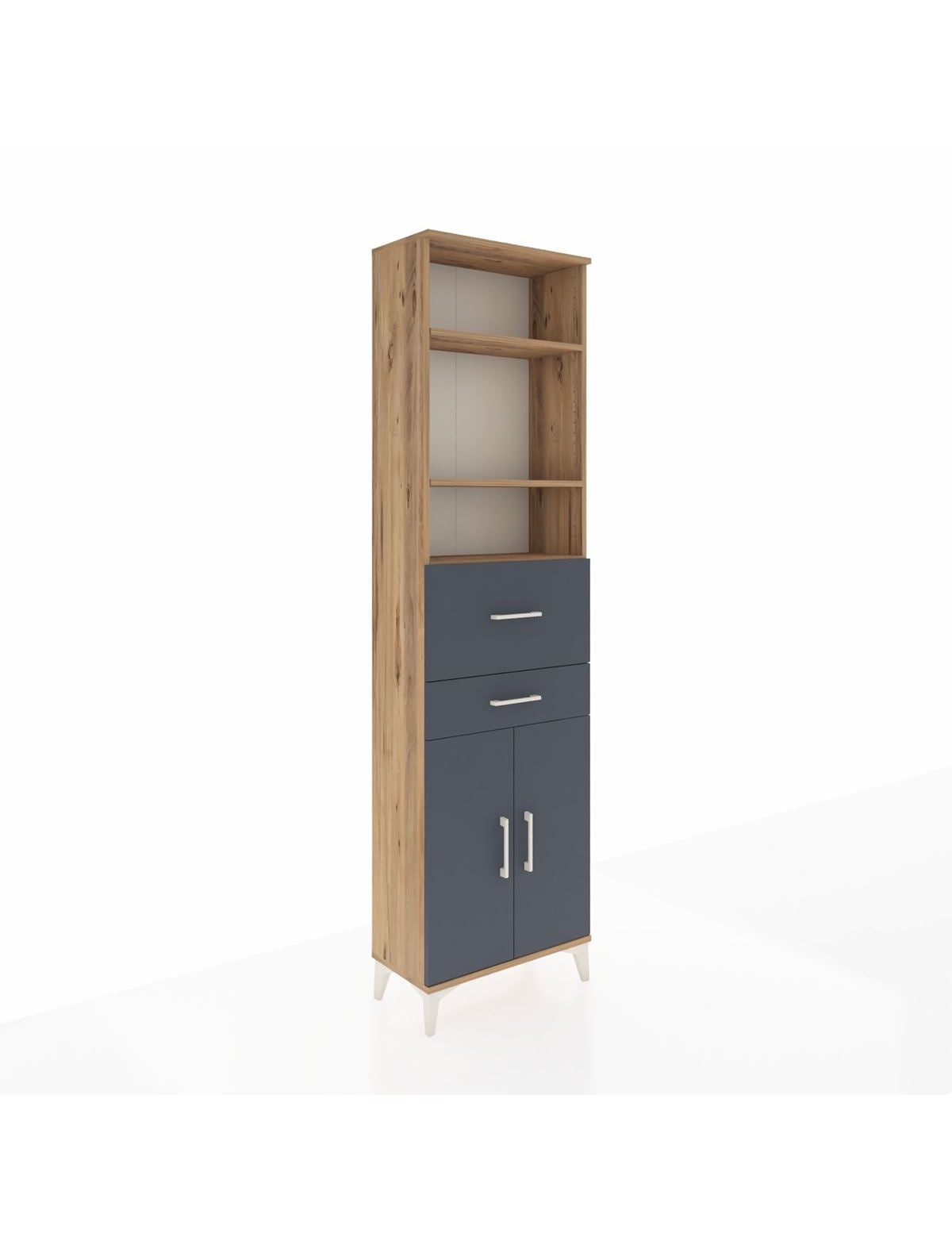 Arges Dolap 4 Raflı 2 Çekmeceli 2 Kapaklı 60x30x221 Çam-Antrasit