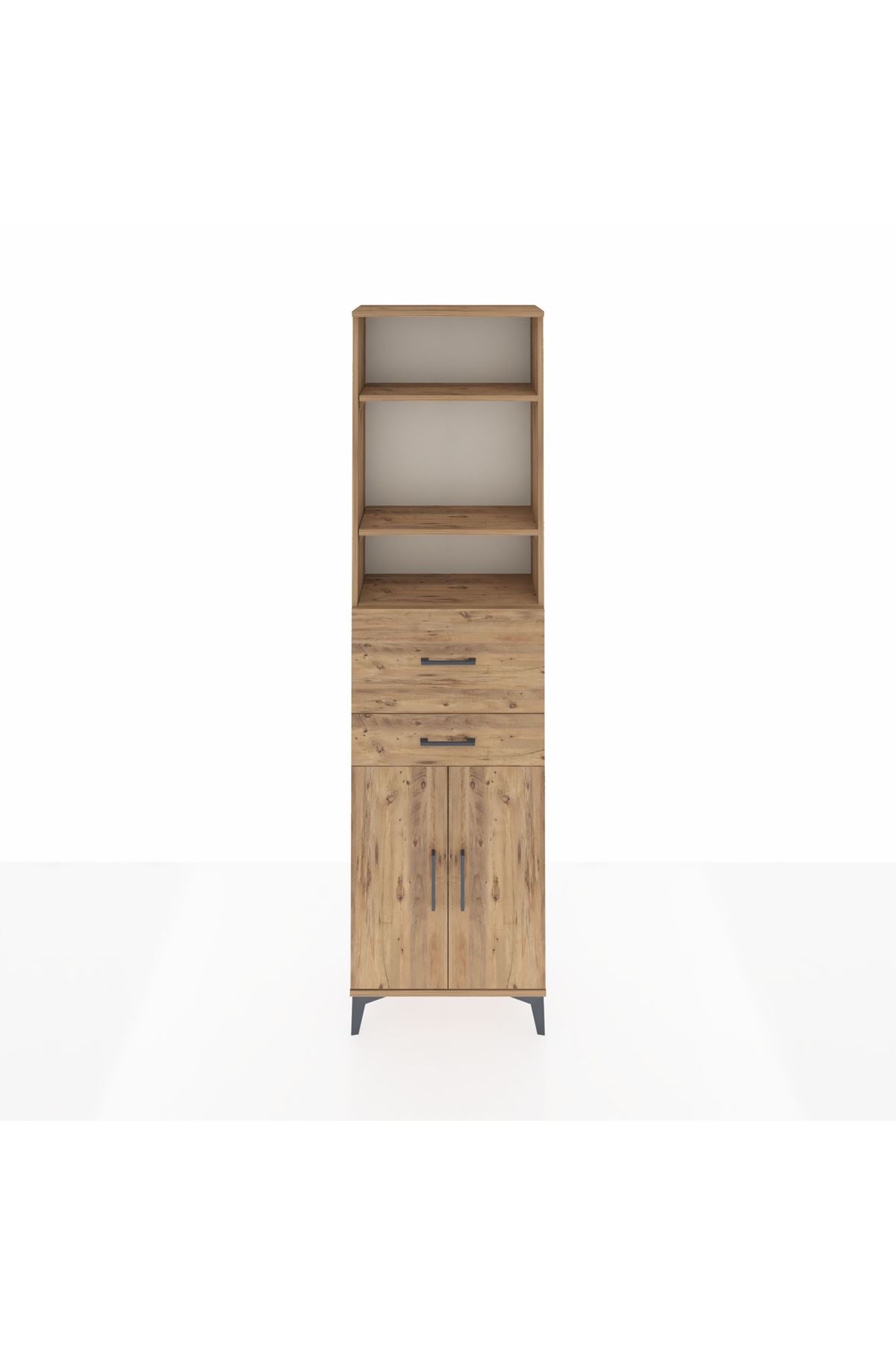 Arges Dolap 4 Raflı 2 Çekmeceli 2 Kapaklı 60x30x221 Çam-Çam