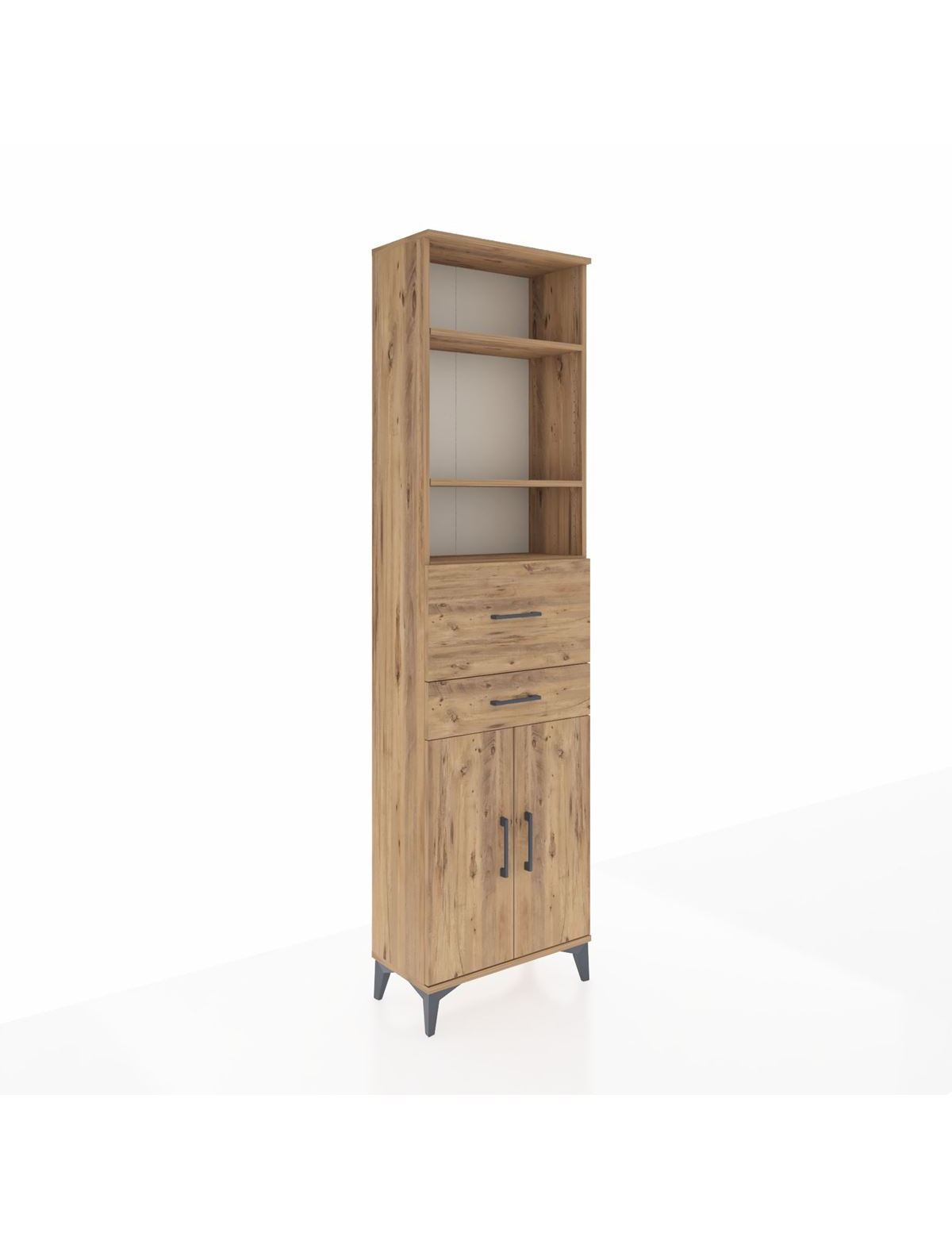 Arges Dolap 4 Raflı 2 Çekmeceli 2 Kapaklı 60x30x221 Çam-Çam