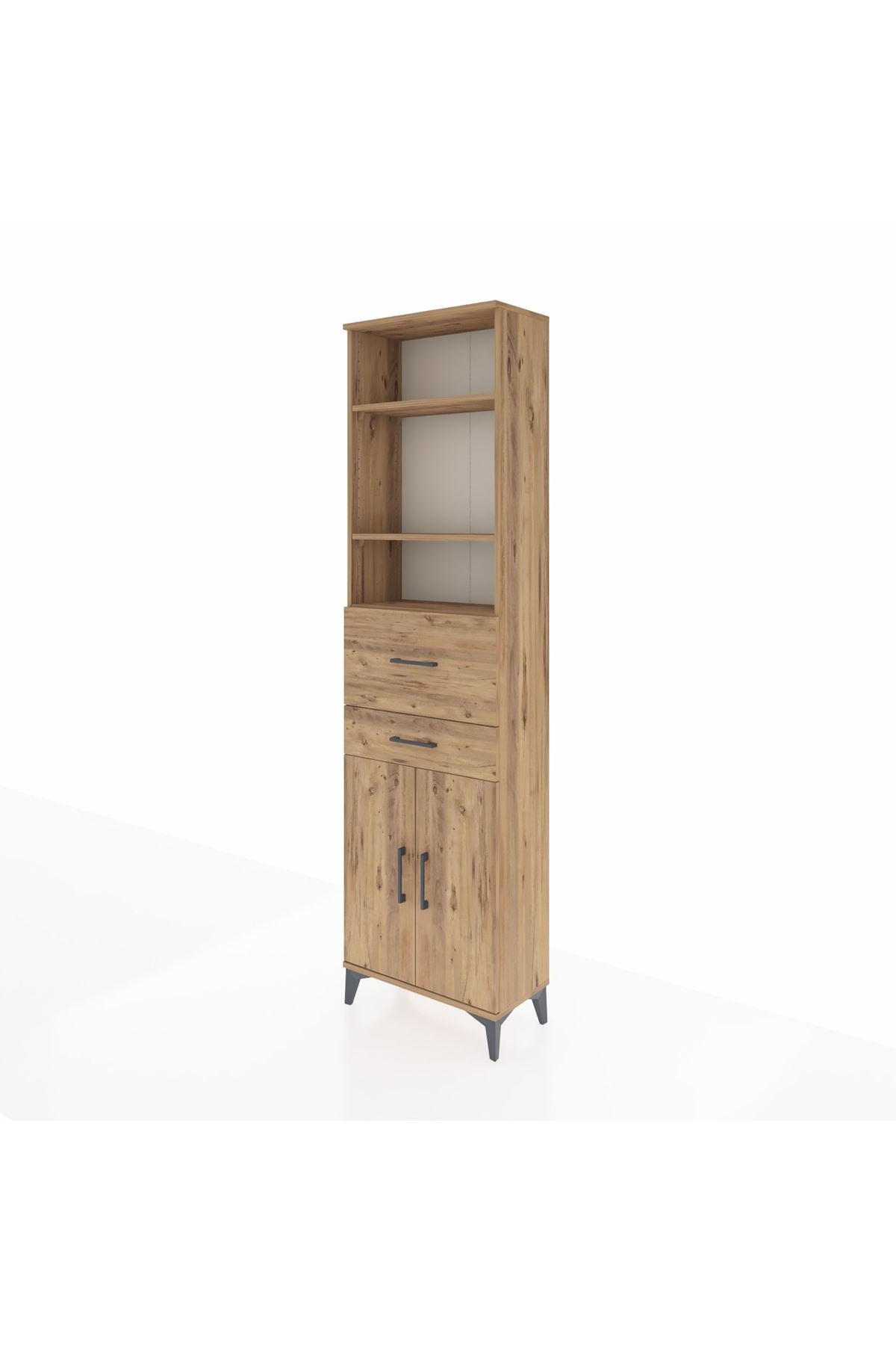 Arges Dolap 4 Raflı 2 Çekmeceli 2 Kapaklı 60x30x221 Çam-Çam