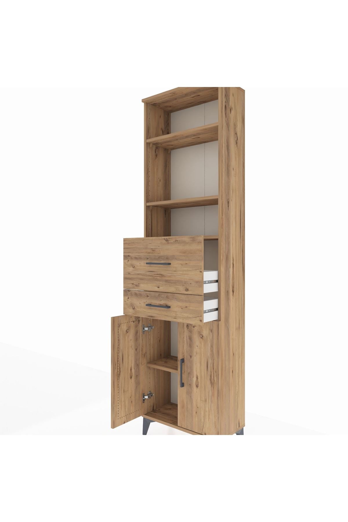 Arges Dolap 4 Raflı 2 Çekmeceli 2 Kapaklı 60x30x221 Çam-Çam