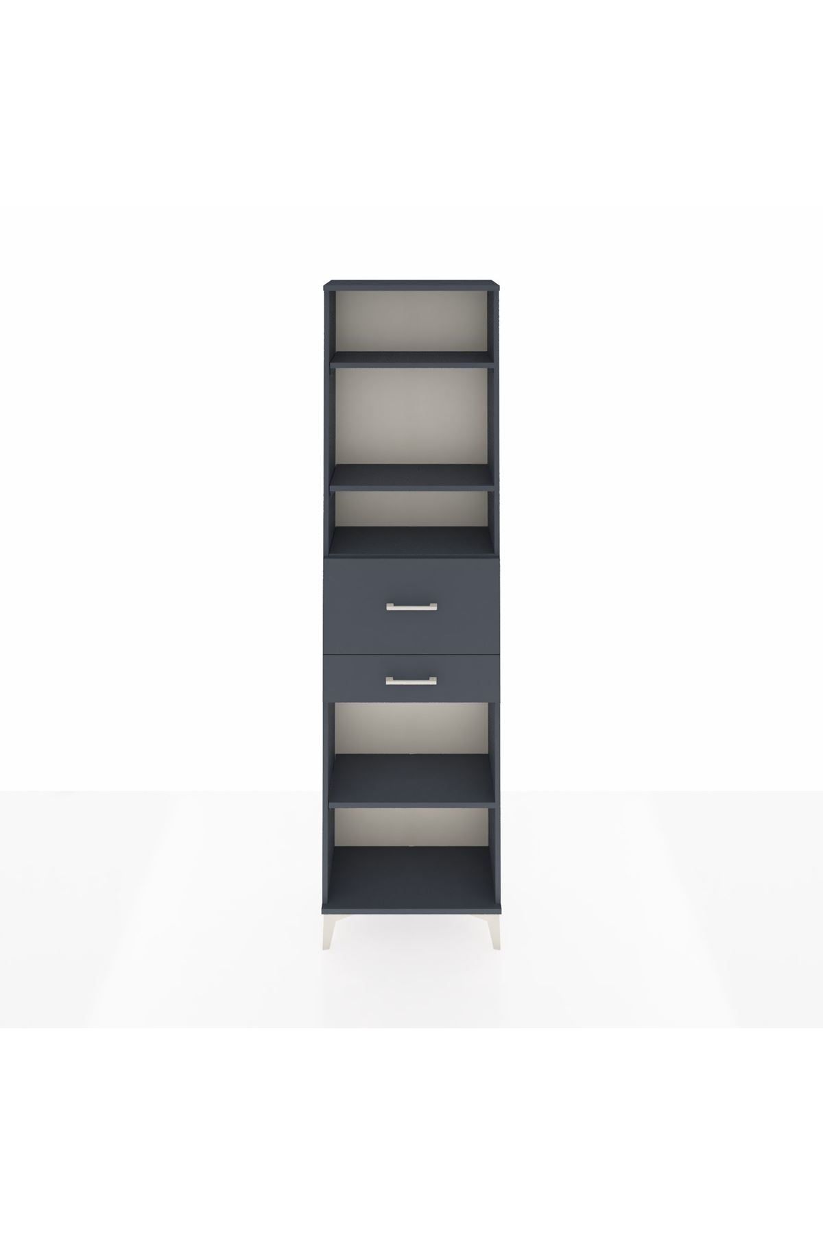 Arges Dolap 4 Raflı 2 Çekmeceli 60x30x221 Antrasit-Antrasit