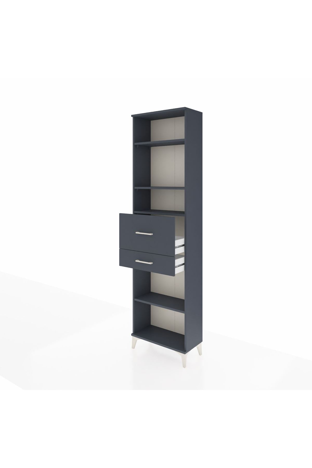 Arges Dolap 4 Raflı 2 Çekmeceli 60x30x221 Antrasit-Antrasit