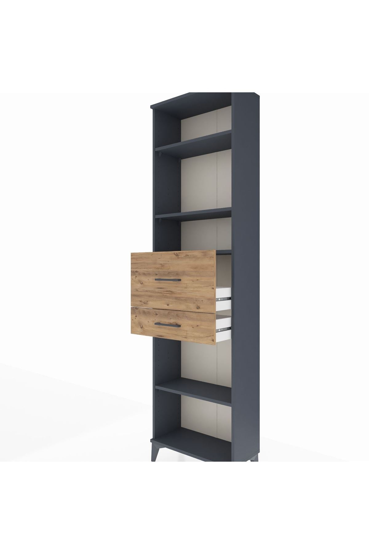 Arges Dolap 4 Raflı 2 Çekmeceli 60x30x221 Antrasit-Çam