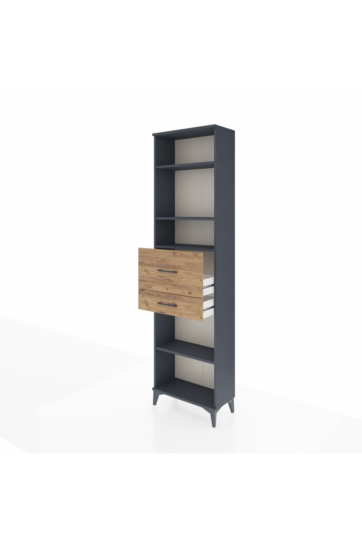 Arges Dolap 4 Raflı 2 Çekmeceli 60x30x221 Antrasit-Çam