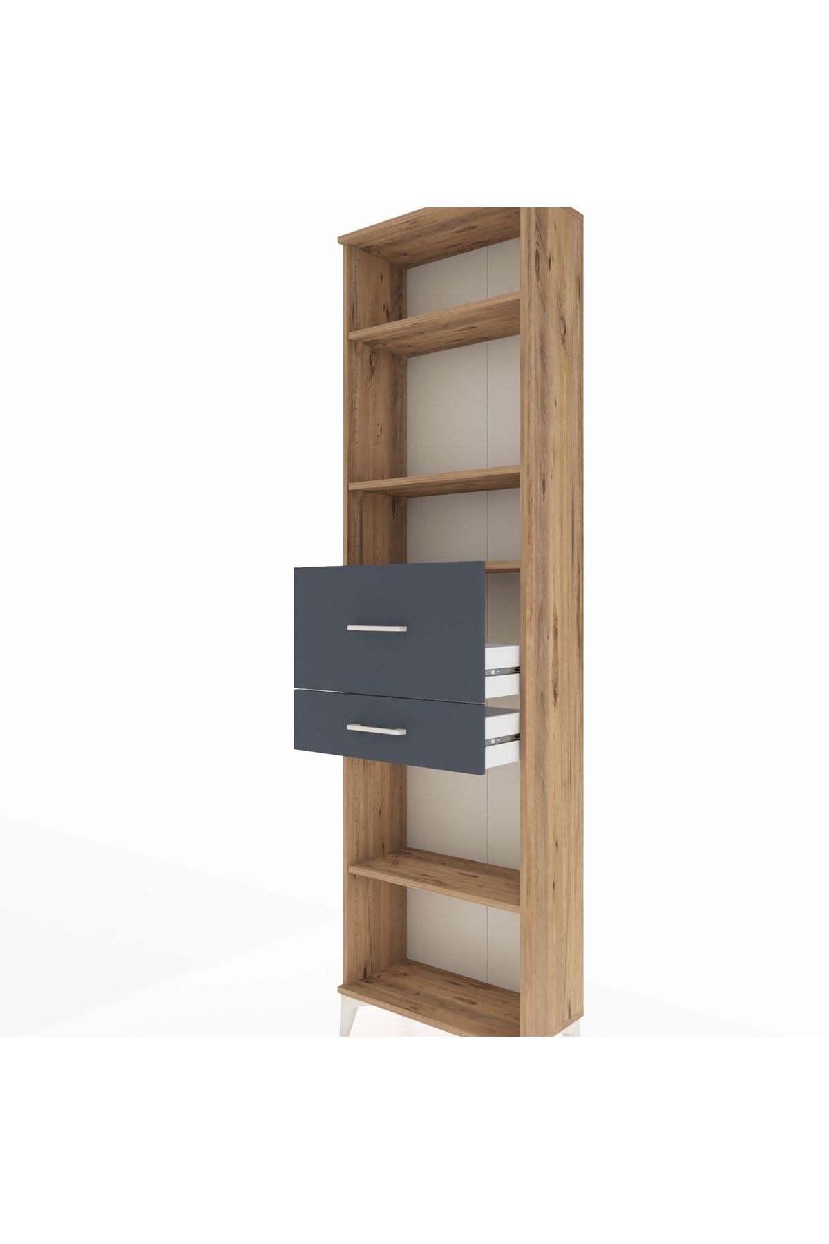 Arges Dolap 4 Raflı 2 Çekmeceli 60x30x221 Çam-Antrasit