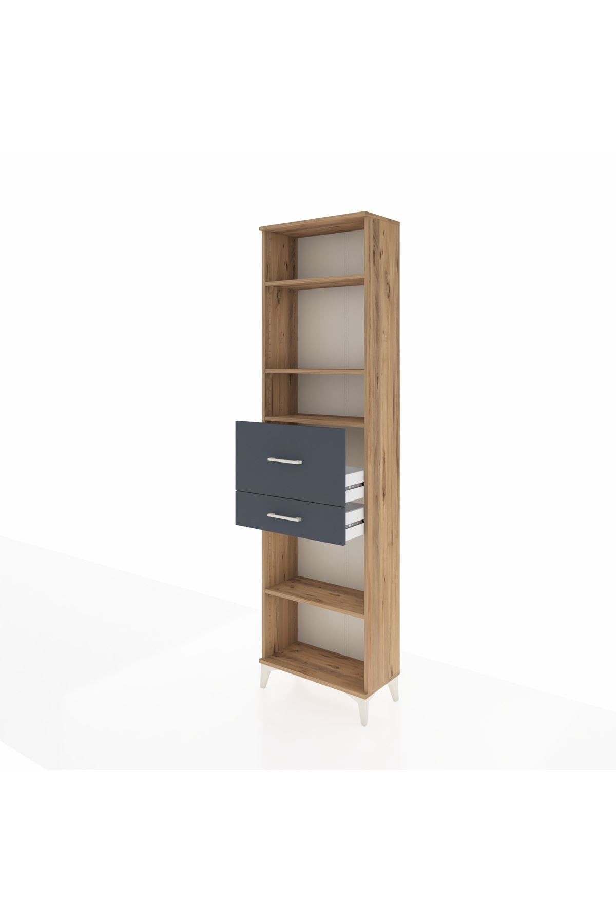 Arges Dolap 4 Raflı 2 Çekmeceli 60x30x221 Çam-Antrasit