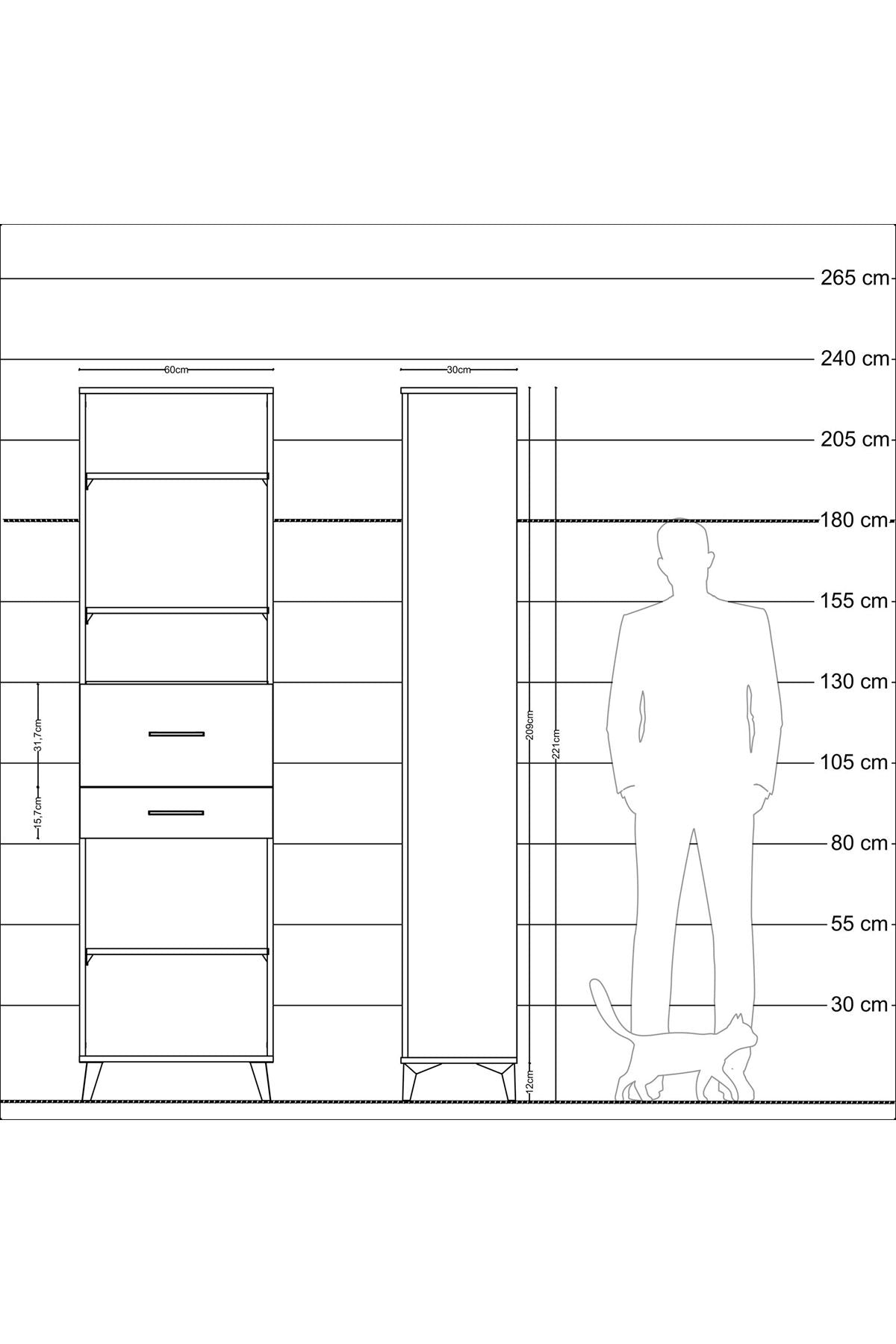 Arges Dolap 4 Raflı 2 Çekmeceli 60x30x221 Çam-Antrasit