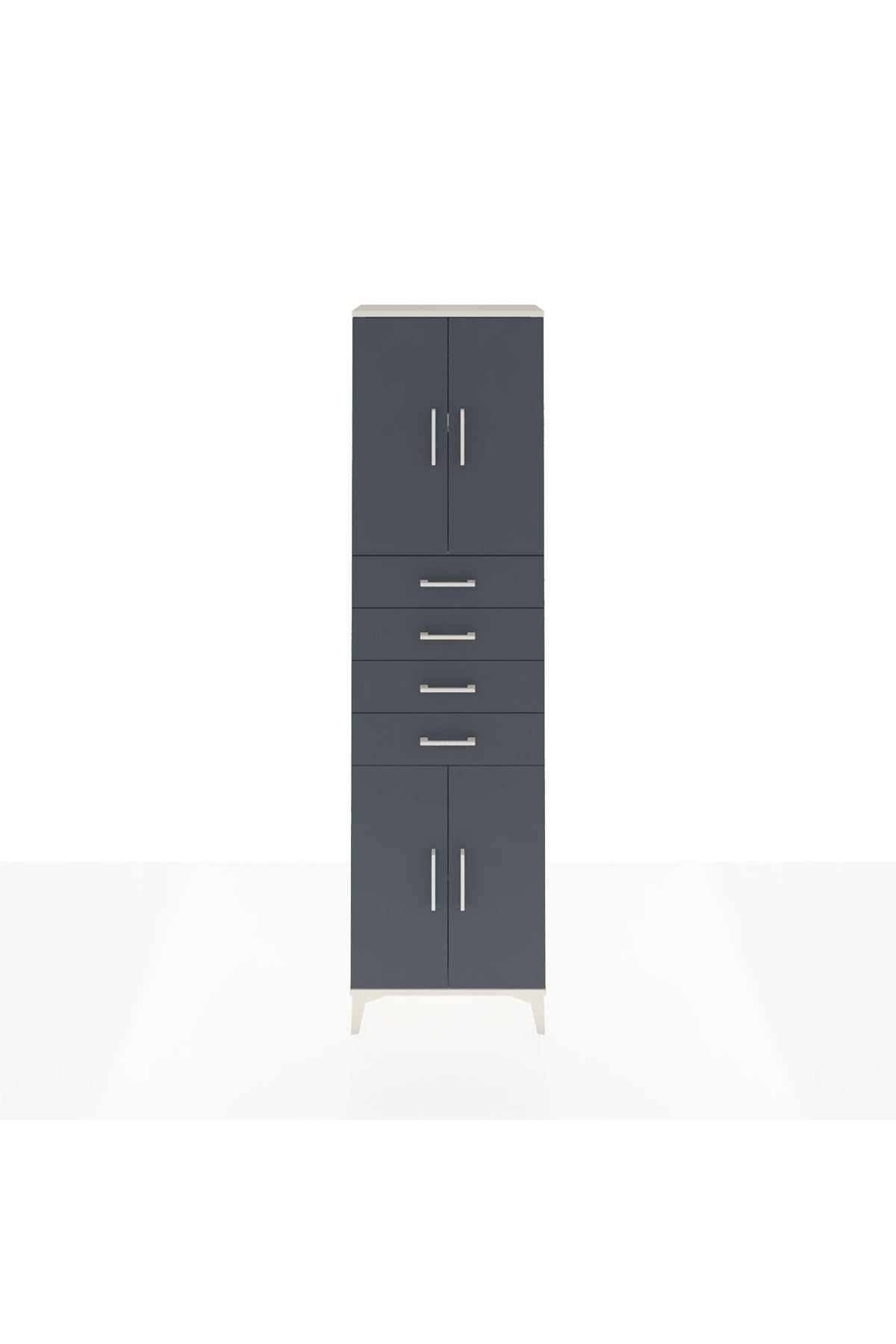 Arges Dolap 3 Raflı 4 Çekmeceli 4 Kapaklı 60x30x221 Aytaşı-Antrasit