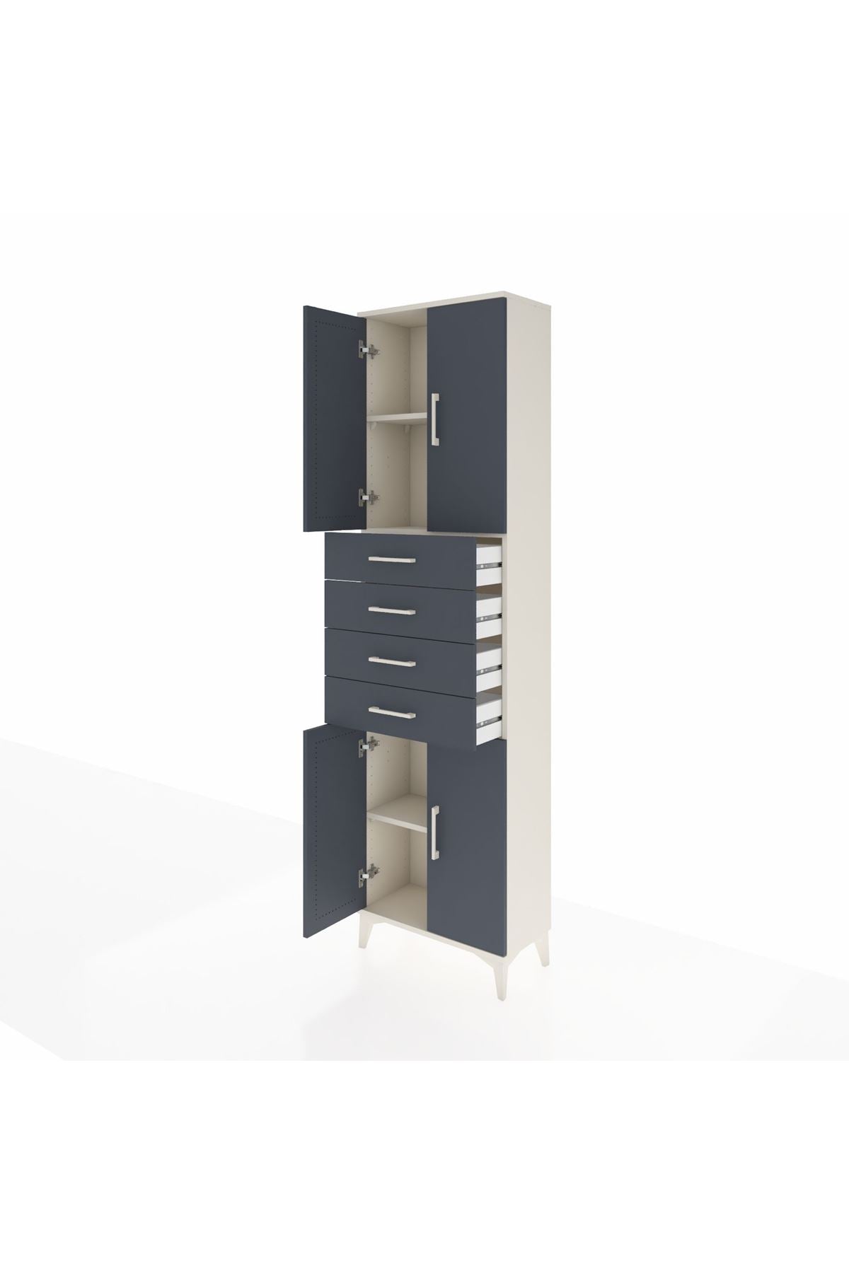 Arges Dolap 3 Raflı 4 Çekmeceli 4 Kapaklı 60x30x221 Aytaşı-Antrasit