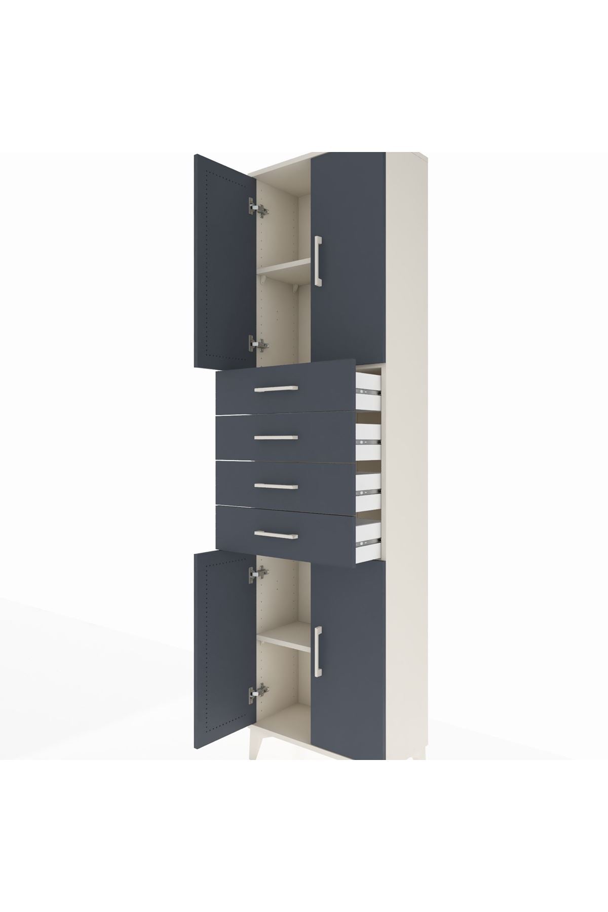 Arges Dolap 3 Raflı 4 Çekmeceli 4 Kapaklı 60x30x221 Aytaşı-Antrasit