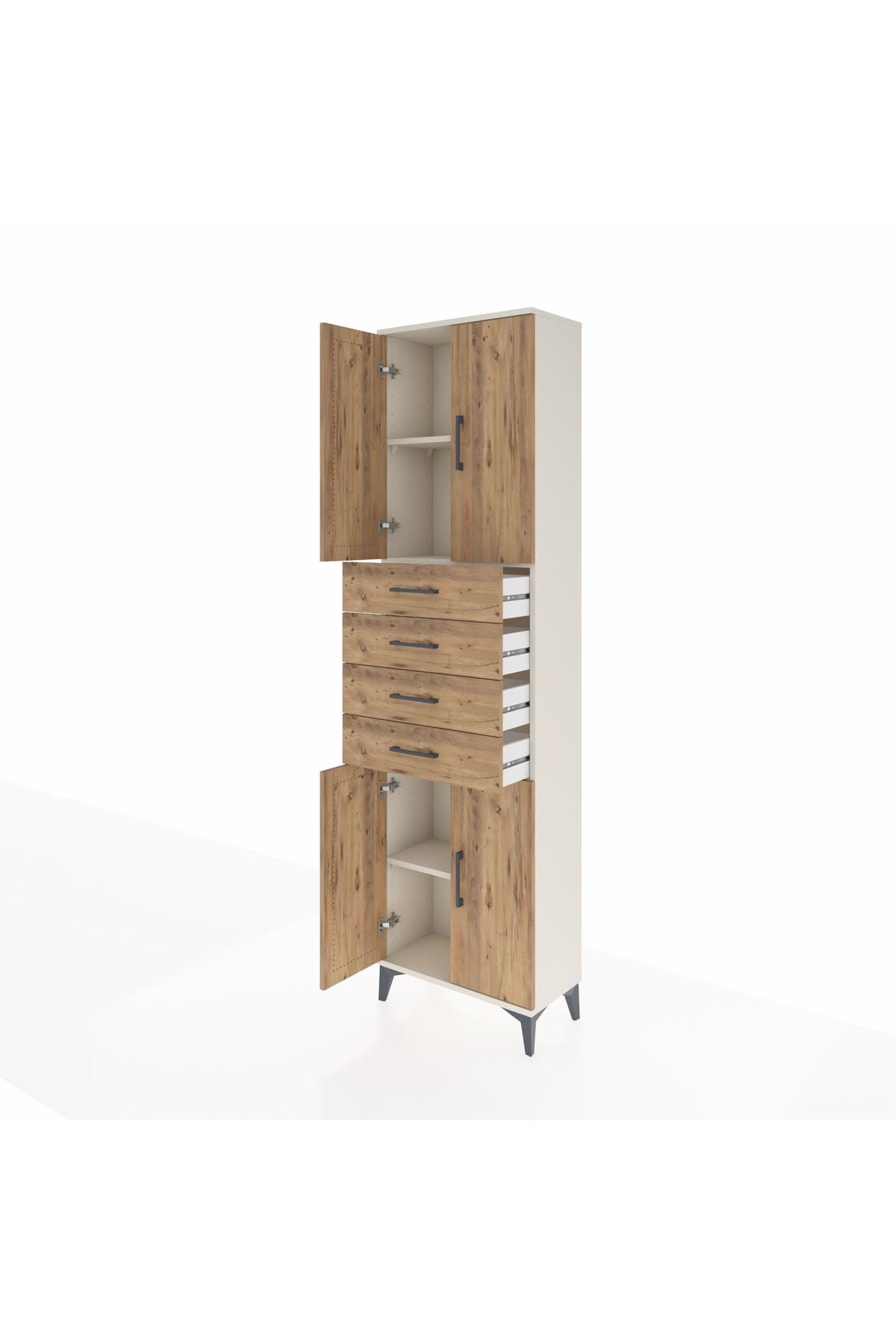 Arges Dolap 3 Raflı 4 Çekmeceli 4 Kapaklı 60x30x221 Aytaşı-Çam