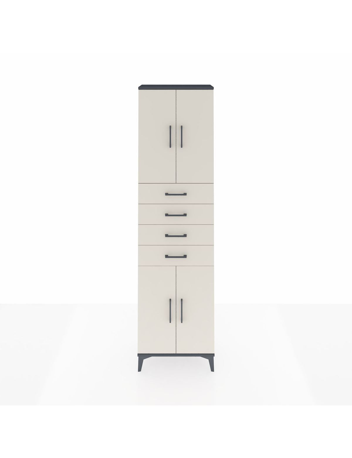 Arges Dolap 3 Raflı 4 Çekmeceli 4 Kapaklı 60x30x221 Antrasit-Aytaşı