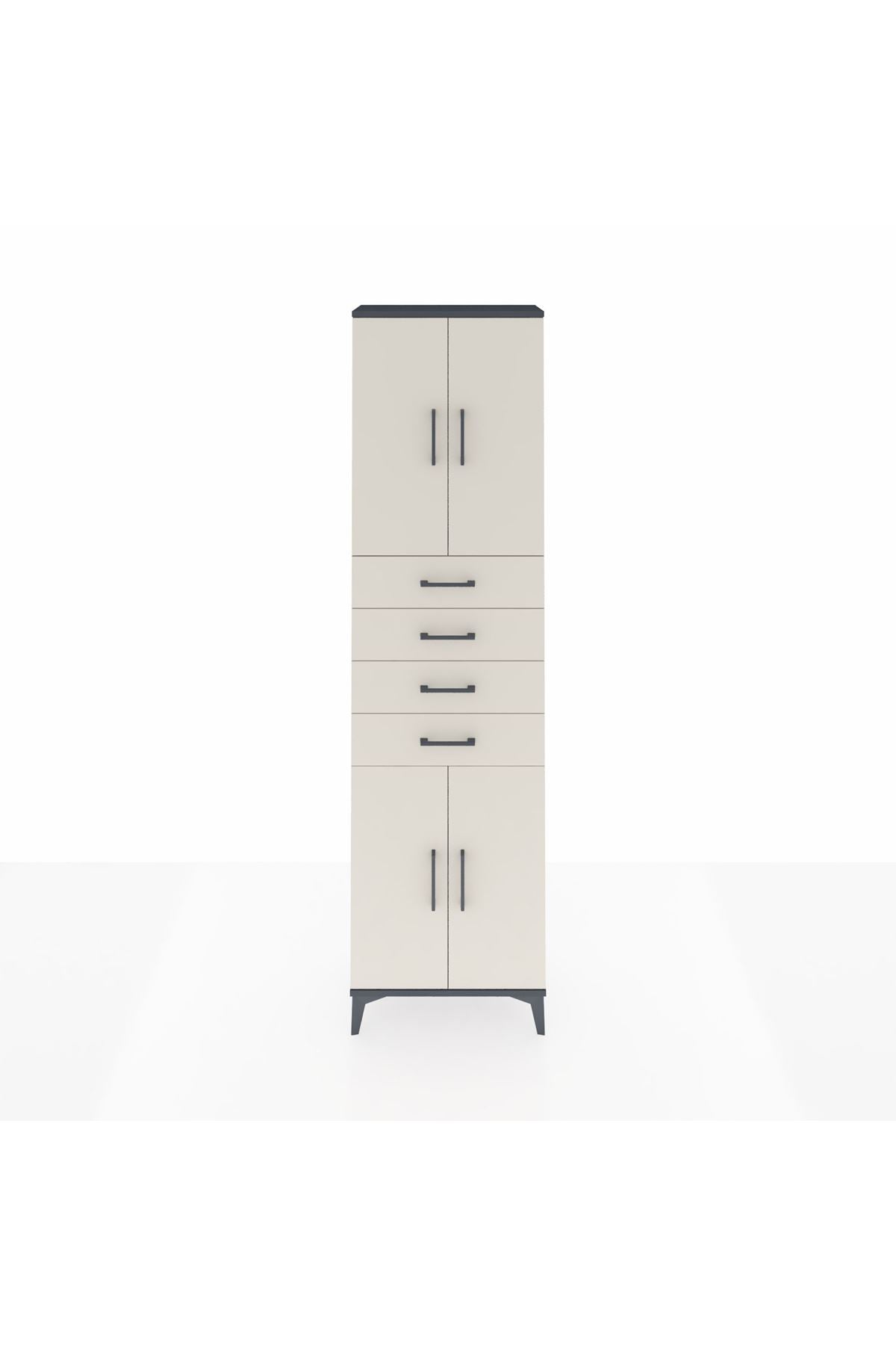 Arges Dolap 3 Raflı 4 Çekmeceli 4 Kapaklı 60x30x221 Antrasit-Aytaşı