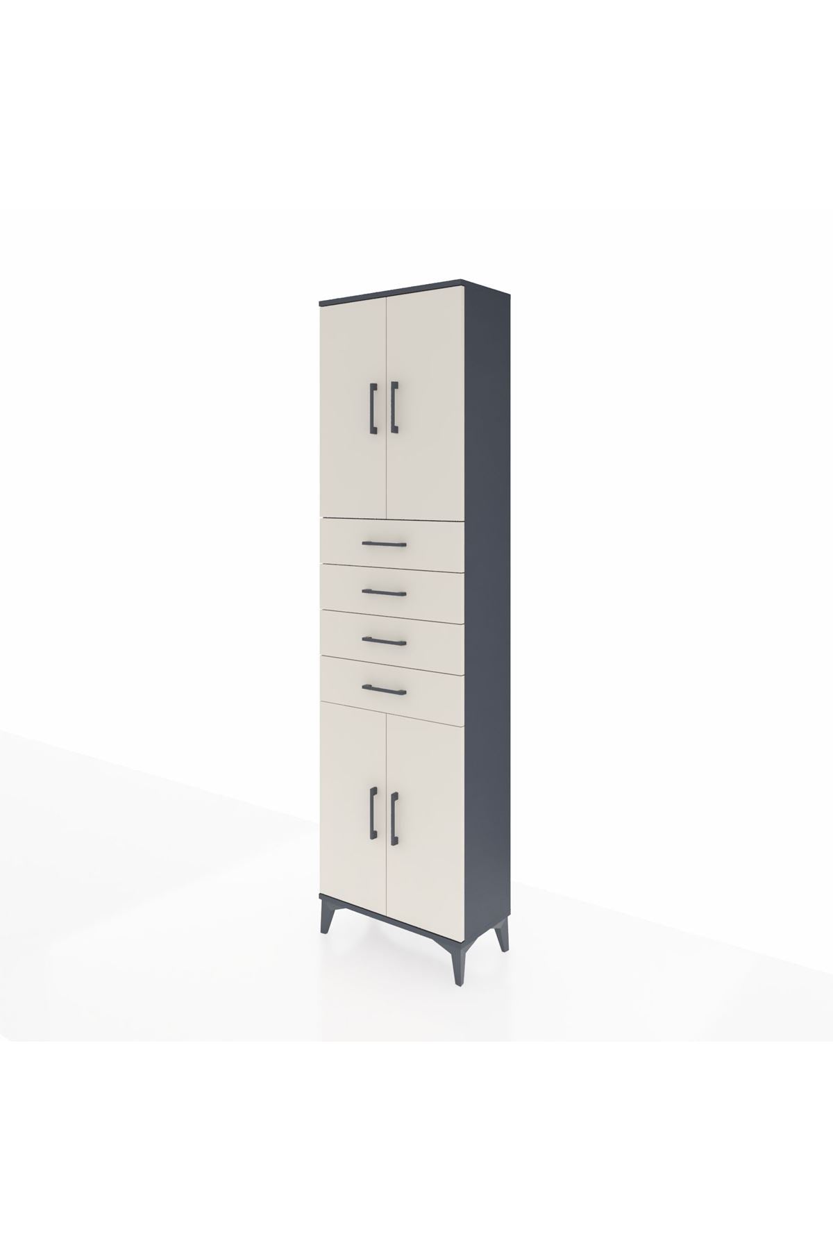 Arges Dolap 3 Raflı 4 Çekmeceli 4 Kapaklı 60x30x221 Antrasit-Aytaşı