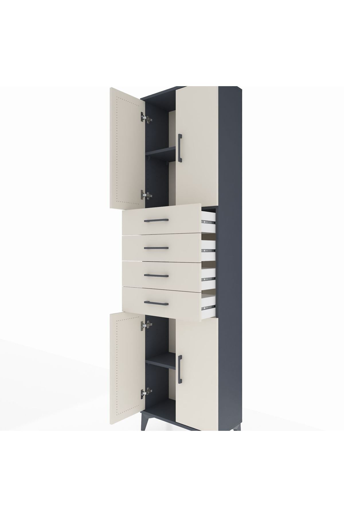 Arges Dolap 3 Raflı 4 Çekmeceli 4 Kapaklı 60x30x221 Antrasit-Aytaşı