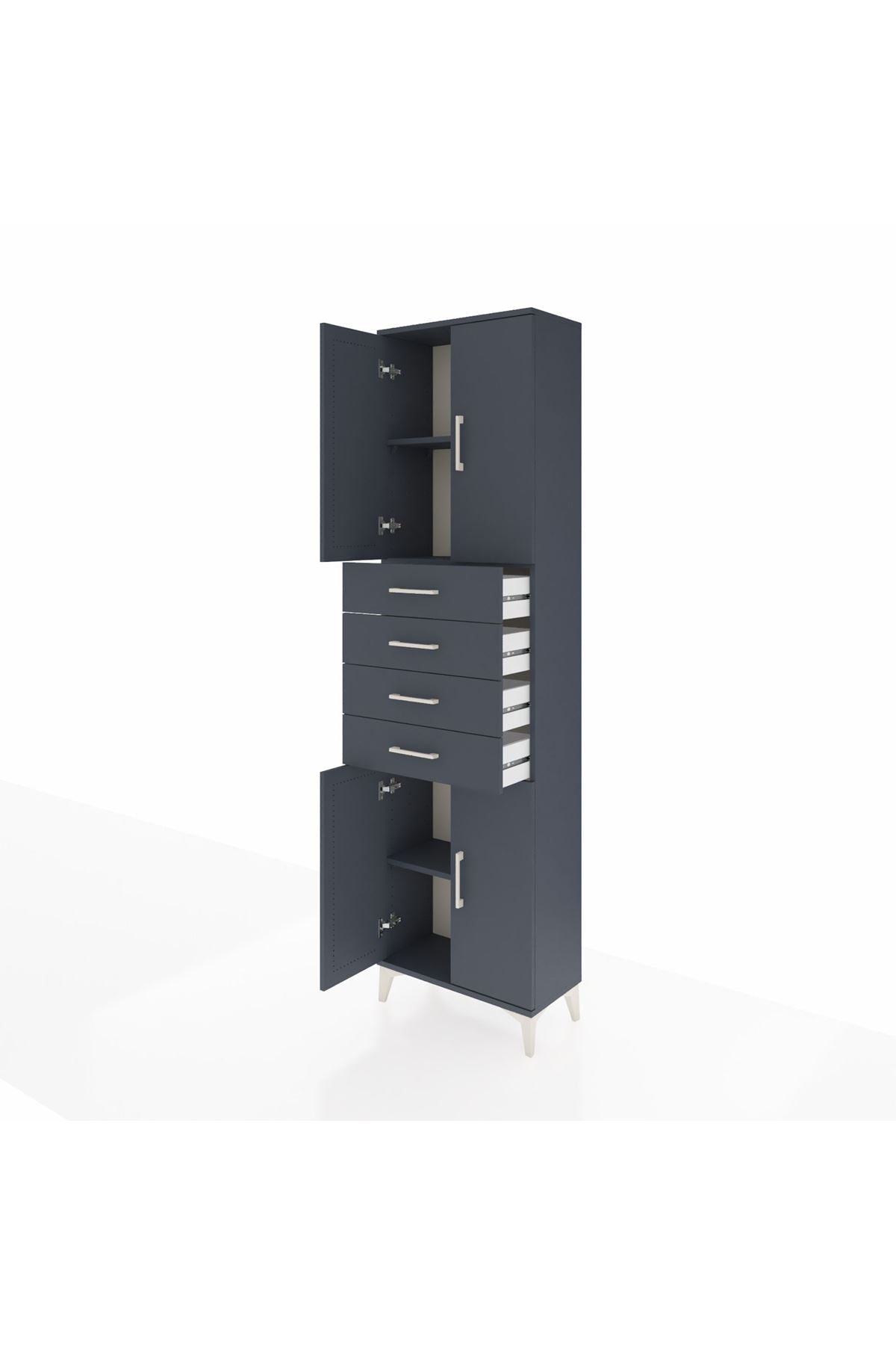 Arges Dolap 3 Raflı 4 Çekmeceli 4 Kapaklı 60x30x221 Antrasit-Antrasit