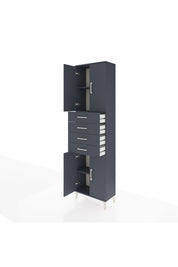 Arges Dolap 3 Raflı 4 Çekmeceli 4 Kapaklı 60x30x221 Antrasit-Antrasit