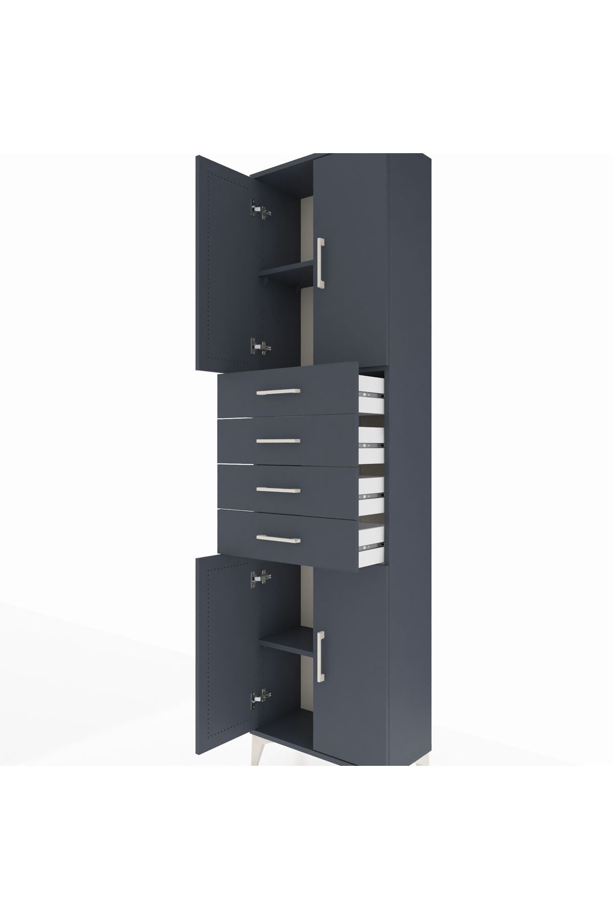 Arges Dolap 3 Raflı 4 Çekmeceli 4 Kapaklı 60x30x221 Antrasit-Antrasit