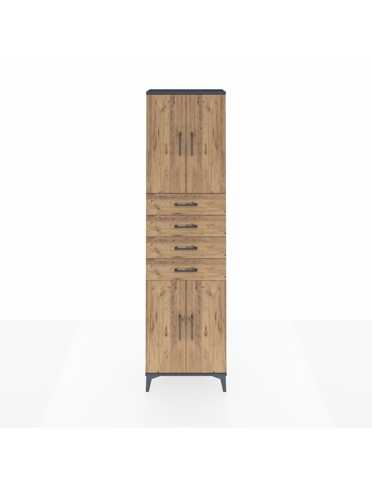 Arges Dolap 3 Raflı 4 Çekmeceli 4 Kapaklı 60x30x221 Antrasit-Çam