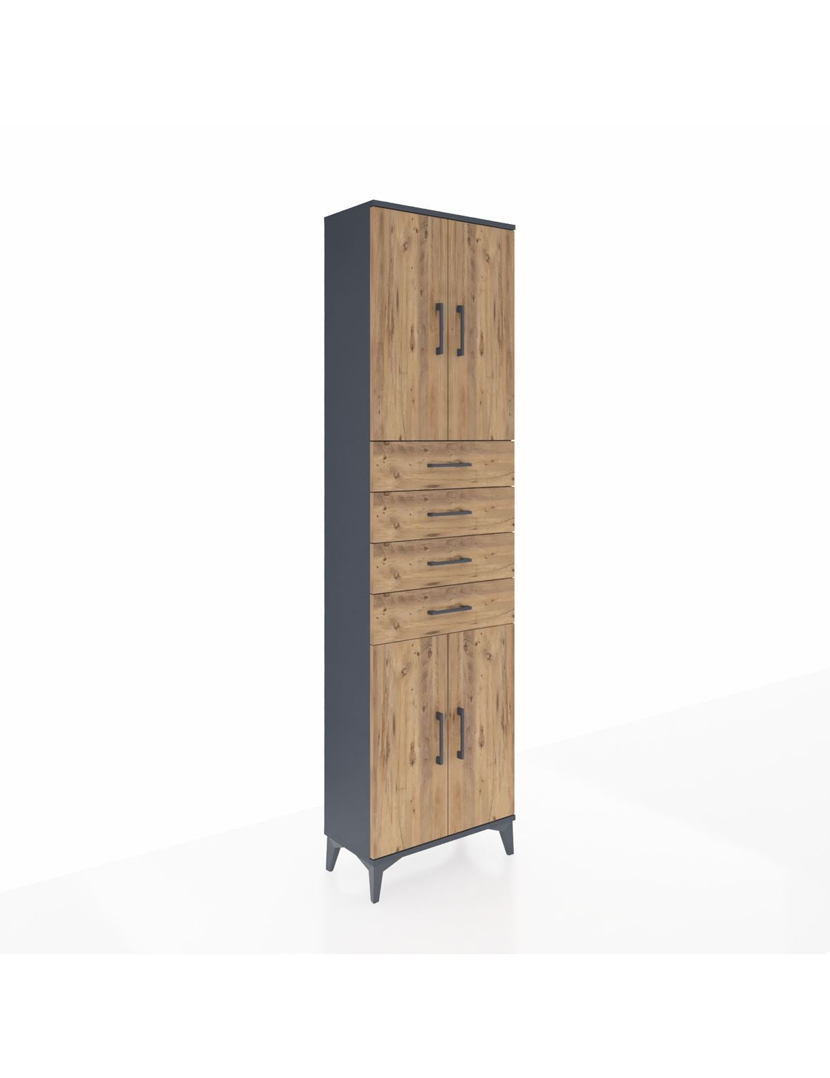 Arges Dolap 3 Raflı 4 Çekmeceli 4 Kapaklı 60x30x221 Antrasit-Çam