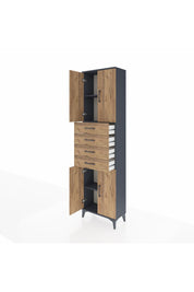 Arges Dolap 3 Raflı 4 Çekmeceli 4 Kapaklı 60x30x221 Antrasit-Çam