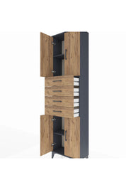 Arges Dolap 3 Raflı 4 Çekmeceli 4 Kapaklı 60x30x221 Antrasit-Çam