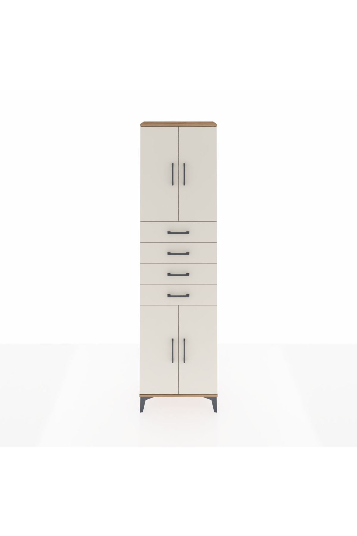 Arges Dolap 3 Raflı 4 Çekmeceli 4 Kapaklı 60x30x221 Çam-Aytaşı