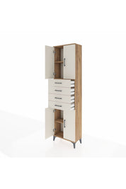 Arges Dolap 3 Raflı 4 Çekmeceli 4 Kapaklı 60x30x221 Çam-Aytaşı