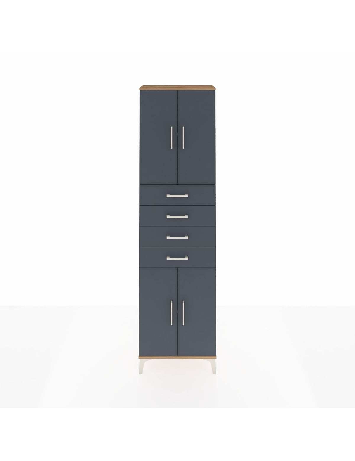 Arges Dolap 3 Raflı 4 Çekmeceli 4 Kapaklı 60x30x221 Çam-Antrasit