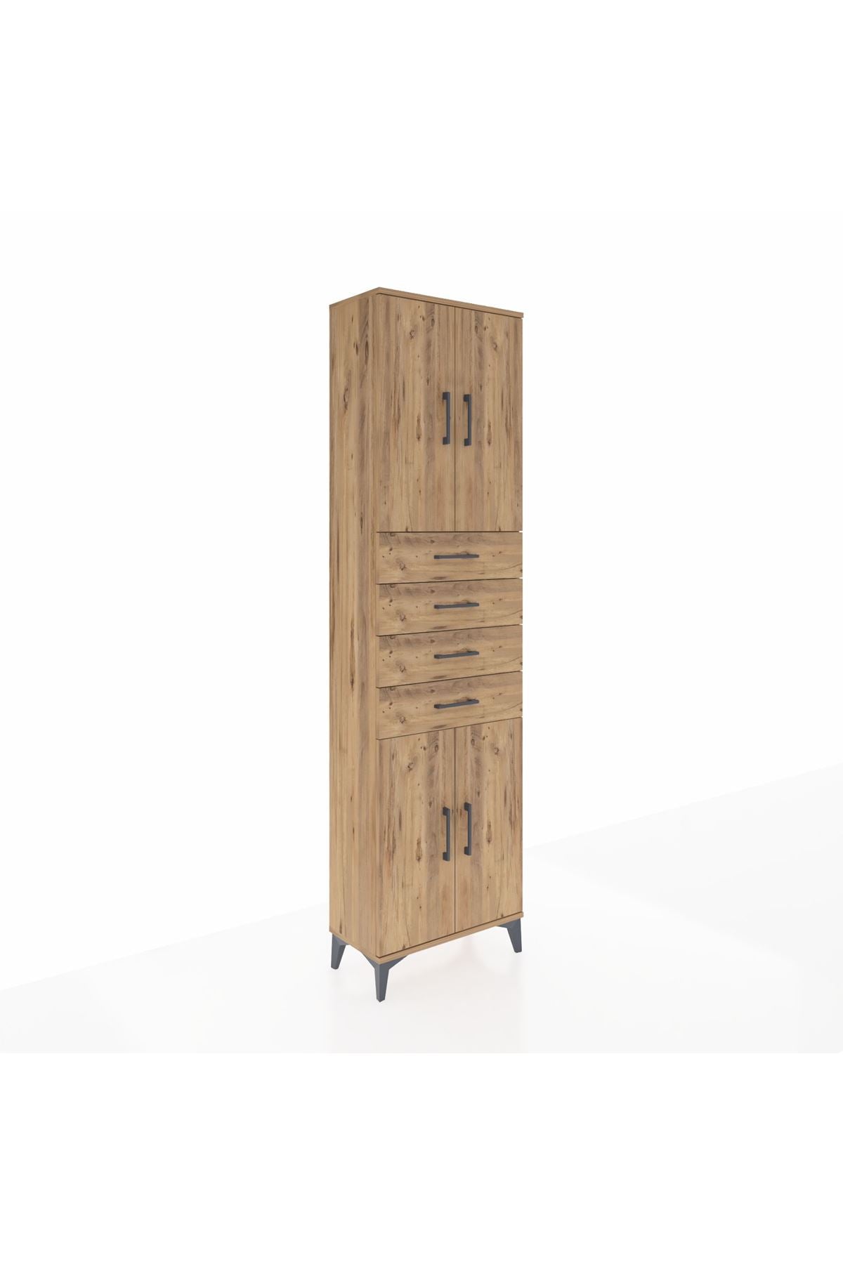 Arges Dolap 3 Raflı 4 Çekmeceli 4 Kapaklı 60x30x221 Çam-Çam