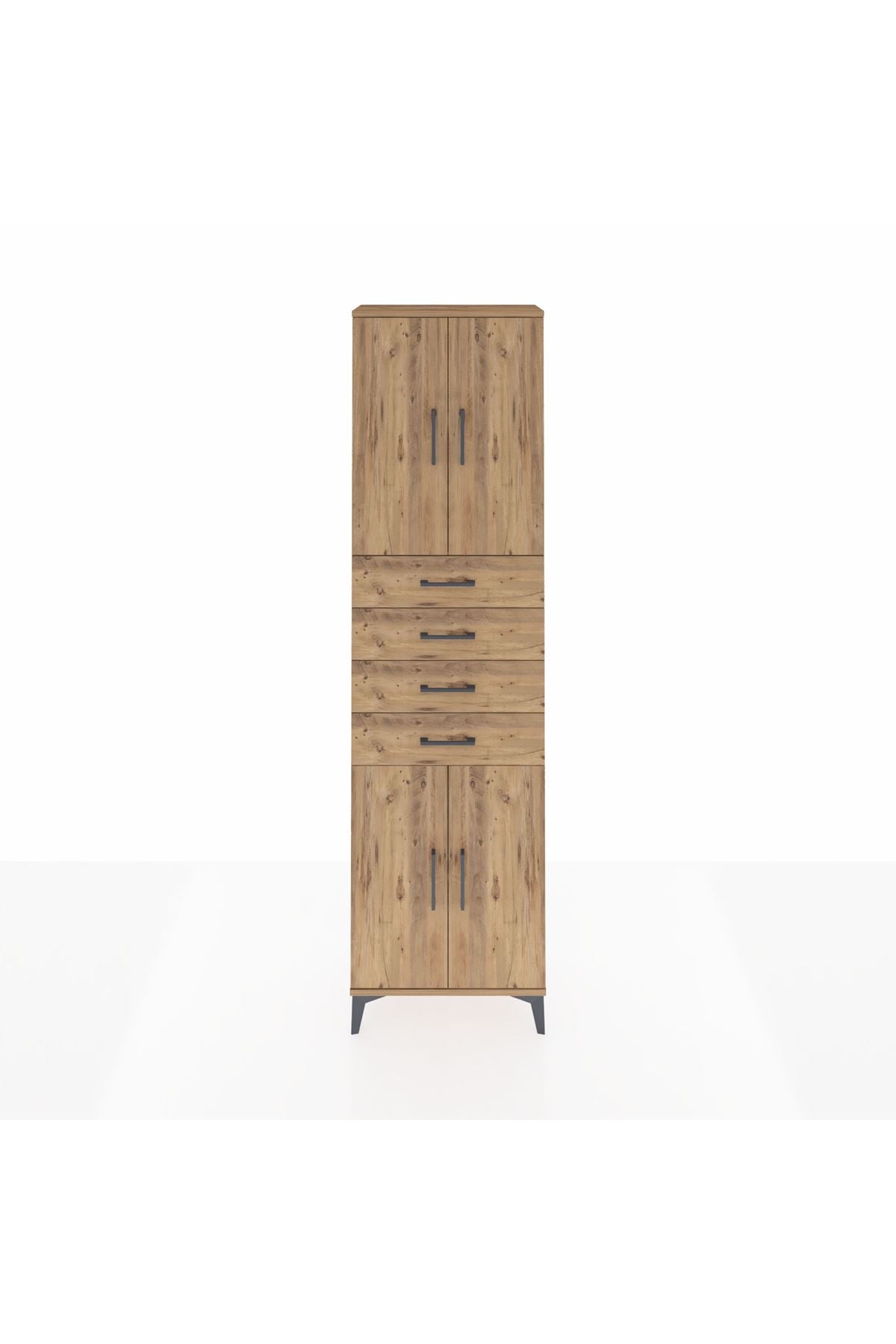 Arges Dolap 3 Raflı 4 Çekmeceli 4 Kapaklı 60x30x221 Çam-Çam