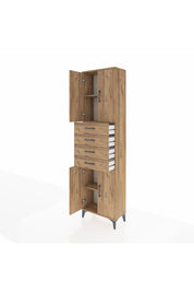 Arges Dolap 3 Raflı 4 Çekmeceli 4 Kapaklı 60x30x221 Çam-Çam